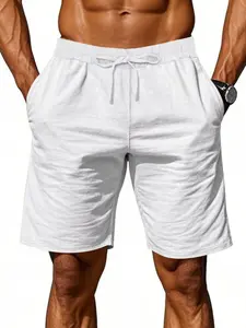 Men's Summer Linen Shorts, Thin Beach Casual Loose Half-Length Shorts, Geometric Pattern, Fitted Style, Comfortable and Breathable, Menswear