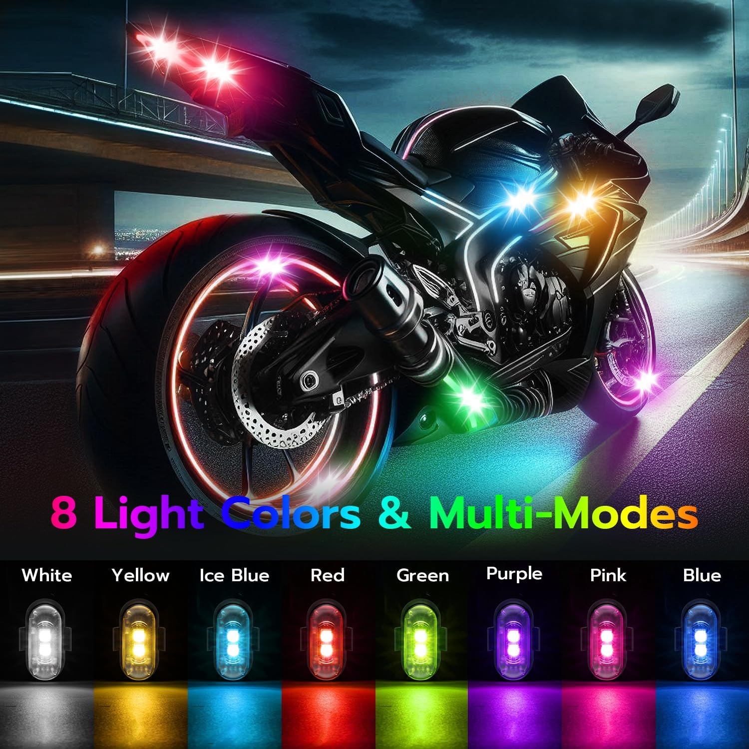 Upgraded Wireless LED Lights for Car, Rechargeable Interior Car Lights with RGB Colors Brightness Adjustable, 12H Battery Life, Remote Control, Mini Strobe Lights for Vehicle Motorcycle Bike Decor