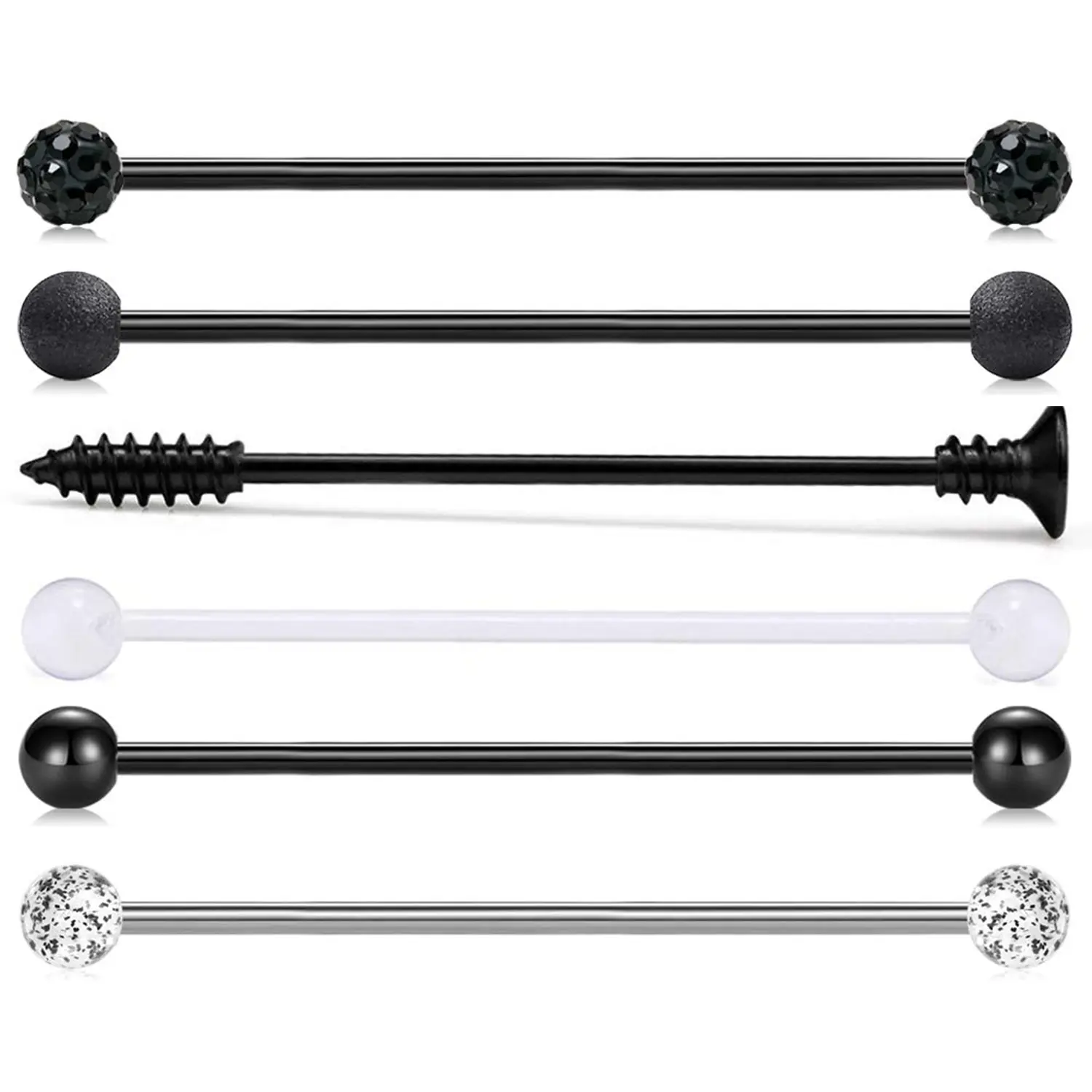 OIDEA 14G 316L Stainless Steel Industrial Cartilage Barbell Set - 6PCS Non-Tarnish Gemstone Body-Safe Piercing Jewelry with Cubic Zirconia for Helix Piercings, Non-Tarnish Piercing Jewelry, Gemstone Piercing Jewelry