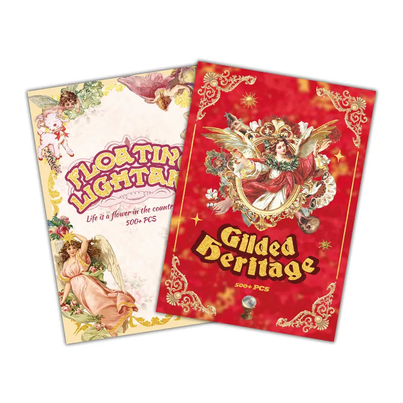 500+ Pcs Vintage Sticker Book (2 Styles, Single/Bundle) - Baroque Angel & Cottage Floral Aesthetic Decorative Stickers for Journaling, Scrapbooking, Collage & Planners