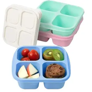 Snack Containers, Reusable 4 Divided Compartments Snack Box Meal Prep Containers with Snacks, Fruits, Nuts, Cookies, Candies [3 Pack]
