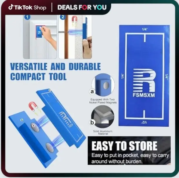 Magnetic Nail Finder - Nickel Plated Aluminum Frame with 1/4 inch, 1/2 inch Trim and 3/16 inch Door Crack Finder, Battery-Free DIY Home Improvement Wo