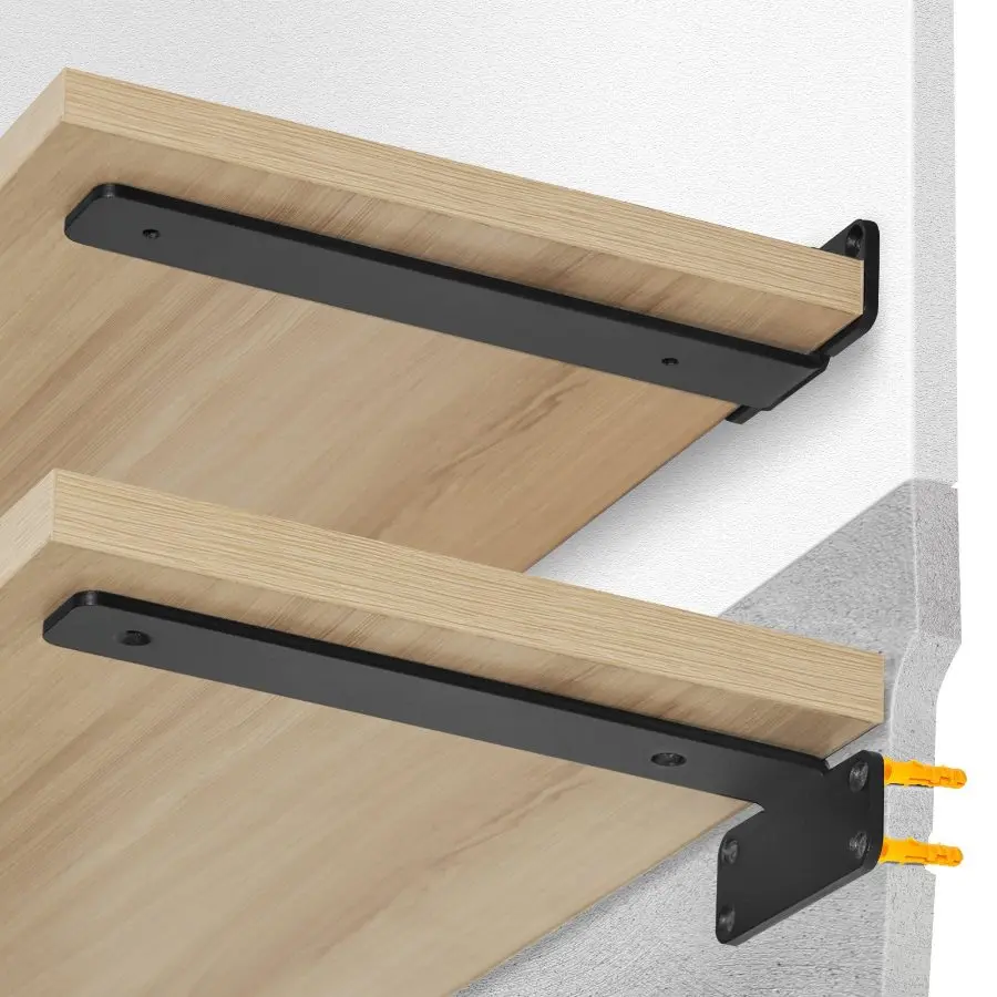 VEVOR Shelf Bracket, 10Lx 4Wx 1.6H, 6 Pcs Heavy Duty Floating Shelf Brackets, Brackets for Shelves, 5mm Thick Matte Black L Shelf Bracket, Steel Shelving Brackets with 160 lbs Load Capacity