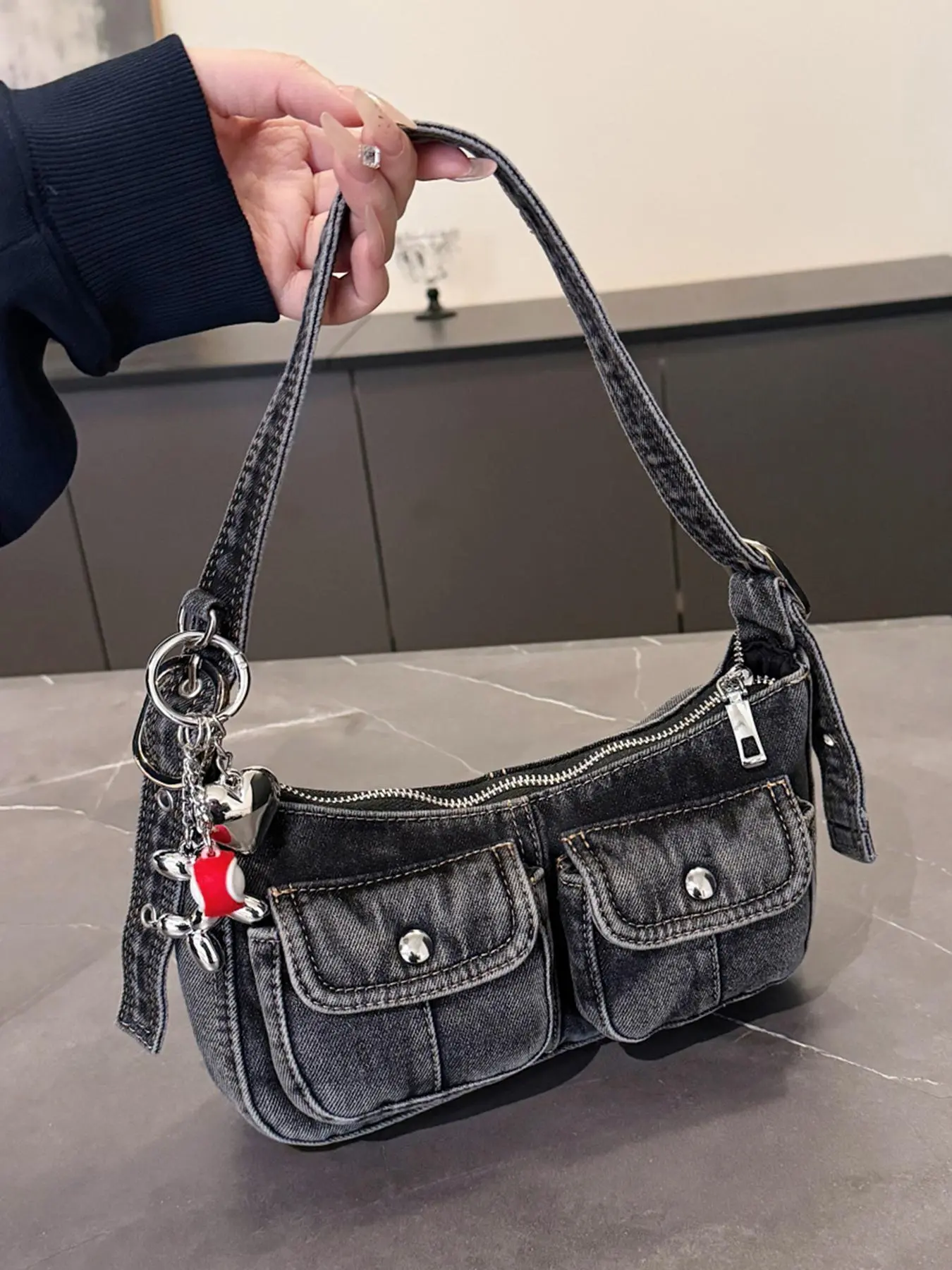Vintage Denim Armpit Bag, Fall/winter Crossbody Shoulder Sling, Versatile Sling Bag, Casual Style for Ladies & Girls, Ideal for Outdoors, Commuting, Shopping, Denim Shoulder Purse, Crossbody Purses, Casual Crossbody Bags