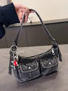 Vintage Denim Armpit Bag, Fall/winter Crossbody Shoulder Sling, Casual Style for Ladies & Girls, Ideal for Outdoors, Commuting, Shopping, Denim Shoulder Purse