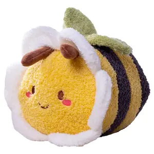 13.9 Inch Fuzzy Flower Bumblebee Stuffed Animal Honey Bee Pulshies with Flower Face and Wings Cuddly Bumble Bee Plush Toy Honeybee Anime Gifts for Kids And Lovers