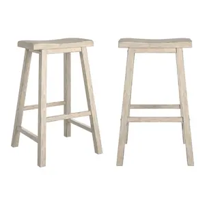 Set of 2, Antique White Finish Saddleback Stool