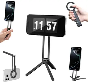 Black Portable Magnetic Smartphone Desk Tripod, Foldable Mini Pocket Stand Compatible with Magnetic Wireless Charging Phones