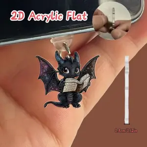 2D Flat Cute Animal Reading Black Dragon Dust Plug Suitable for Ihone Type-C Charging Interface Accessory Decoration Pendant Phone Accessories