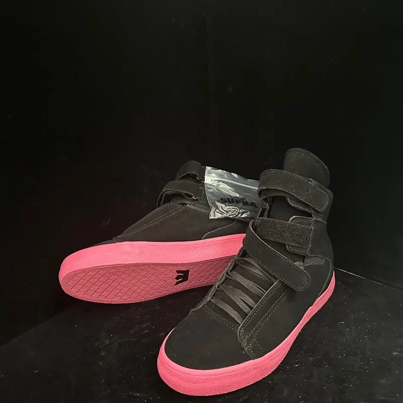Supra TK Society Men’s High Top Skateboard Shoes Black Pink Full Suede Velcro Discontinued Classic