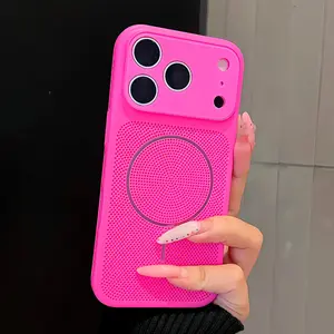 Ultra-thin breathable mesh with magnetic suction for heat dissipation, suitable for IP17promax with large viewing window and elevated lens protection, side and back panel with heat dissipation mesh design, phone case for IP16/15/14promax, unisex