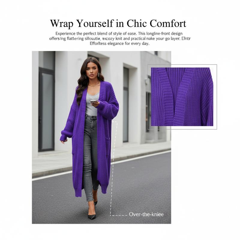 Women 2026 Long Knee Length Tunic Cardigan Sweater Autumn Winter New Lazy Style Loose Thickened Knitted Coat Fashion Trend Suitable for Formal Occasions or Daily Wear Pursuing Unique Temperament