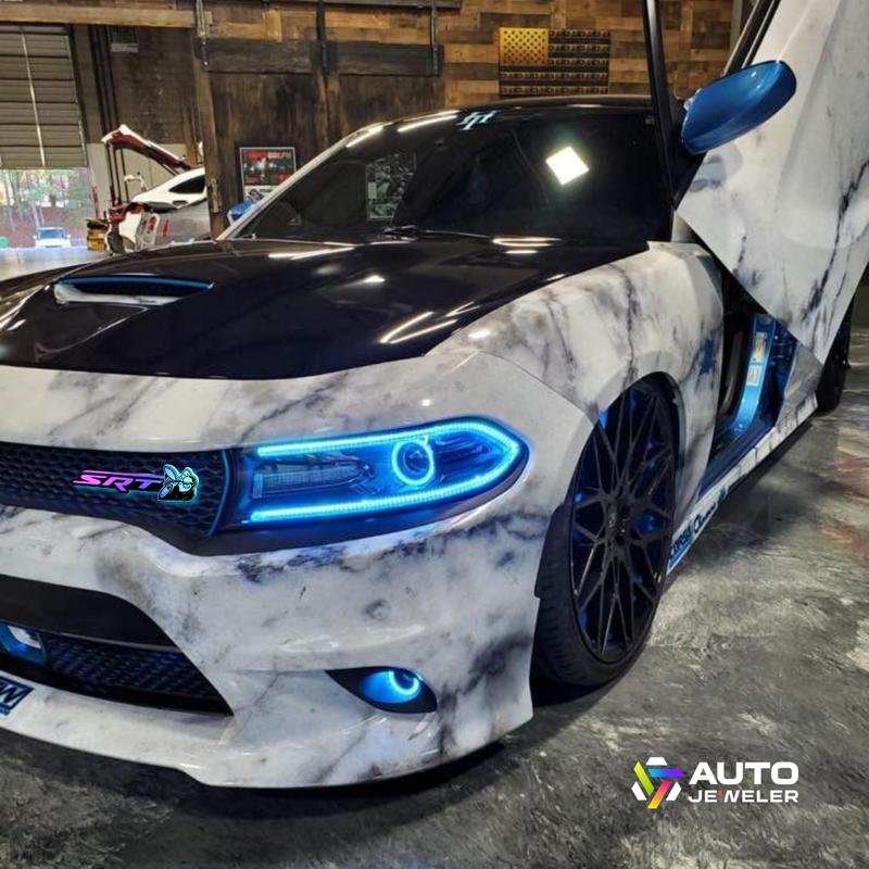 Dodge SRT Scat Bee LED Grille Emblem — RGB Flow-Series, Frosted Lens, App + Remote (Dual Control)