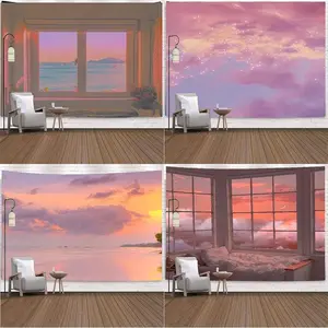 Seascape Sunset Wall Hanging Tapestry – Ocean View Fabric Art for Living Room, Coastal Home Decor, Nature-Inspired Wall Decor