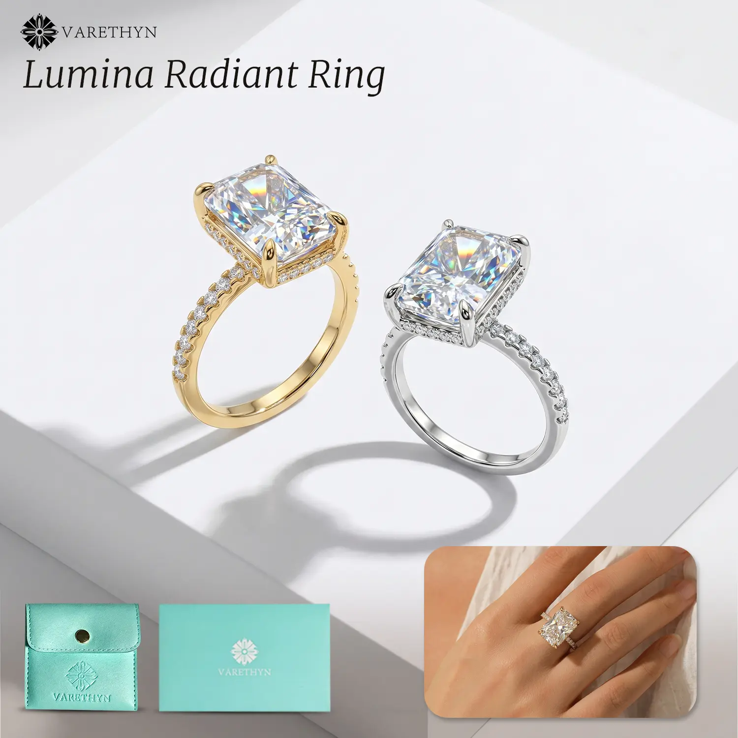 Sparkling 3.5CT Radiant Cut Eco Diamond Ring Timeless Rectangular Statement Jewelry for Her