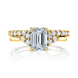 2.75Ct. Emerald Cut Moissanite Victorian Vintage Bridal Set Engagement Ring Wedding Band 18K Yellow Gold over Silver