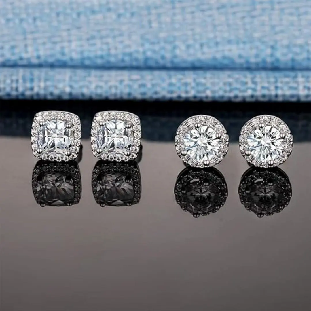 【Must be】S925 Silve Moissanite Stud Earrings Fashion Classic Ear Jewelry Gift for Men Genuine Authenticity Certificate | dealsforyoudays gift，combination/stud earrings