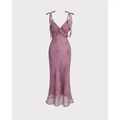 Rihoas Women's Waisted Purple Floral Ruffle Spaghetti Strap Sleeveless Polyester Fabric Midi Slip Dress - Cute Dresses, Stylish Women's Wear for Beach Summer Casual,summerwins