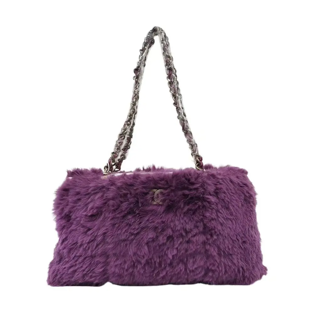 Pre-owned CHANEL As Shown Shoulder Bags Purple CC Fur Chain Shoulder Bag 2.25 03 SH