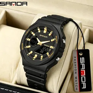 Men's Sports Dual Display Quartz Watch, Soft Silicone Strap Luminous Waterproof Digital Analog Wristwatch for Daily Outdoor Casual Wear