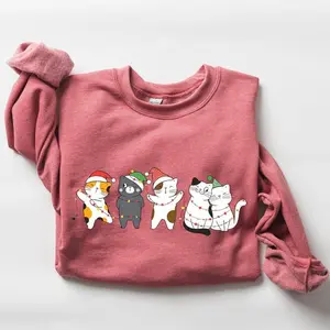 Christmas Party Cats, Santa, Cute, Cat Lover Sweatshirt, Crew Neck, Women's, Crewneck