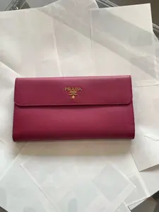 Pre-owned PRADA Classic Long Snap Wallet / Clutch, Saffiano Crossgrain Leather, Rose Pink, Minor storage marks