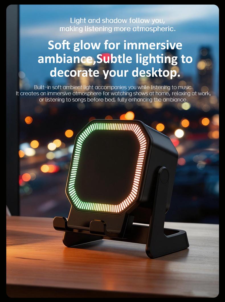 Wireless Induction Audio Speaker Stand - 5-in-1 360° Adjustable Phone/Tablet Holder with 1500mAh Built-in Battery, Colorful Ambient Light - Gift for Men