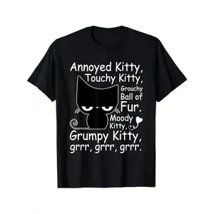 Summer t Shirts Angry Cat Kitten Lover Funny Attitude Fur Pet Owner T-Shirt
