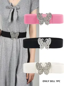 Women's Boho Style Rhinestone Buckle Belt, Fashionable Elastic Waistband for Coats and Dresses, Perfect for Festivals and Halloween, Fashion Belts Rhinestones Belt, Rhinestone Decorated Belt