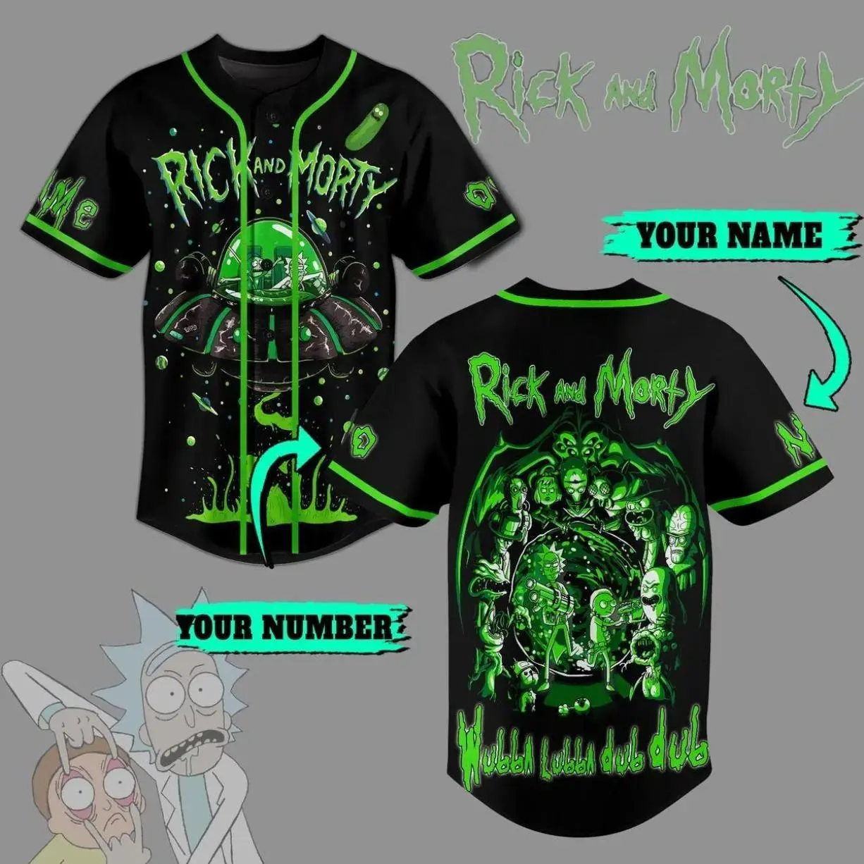 Rick and Morty Wubba Lubba Dub-Dub Baseball Jersey – Funny Cartoon Graphic Button Up Shirt for Fans
