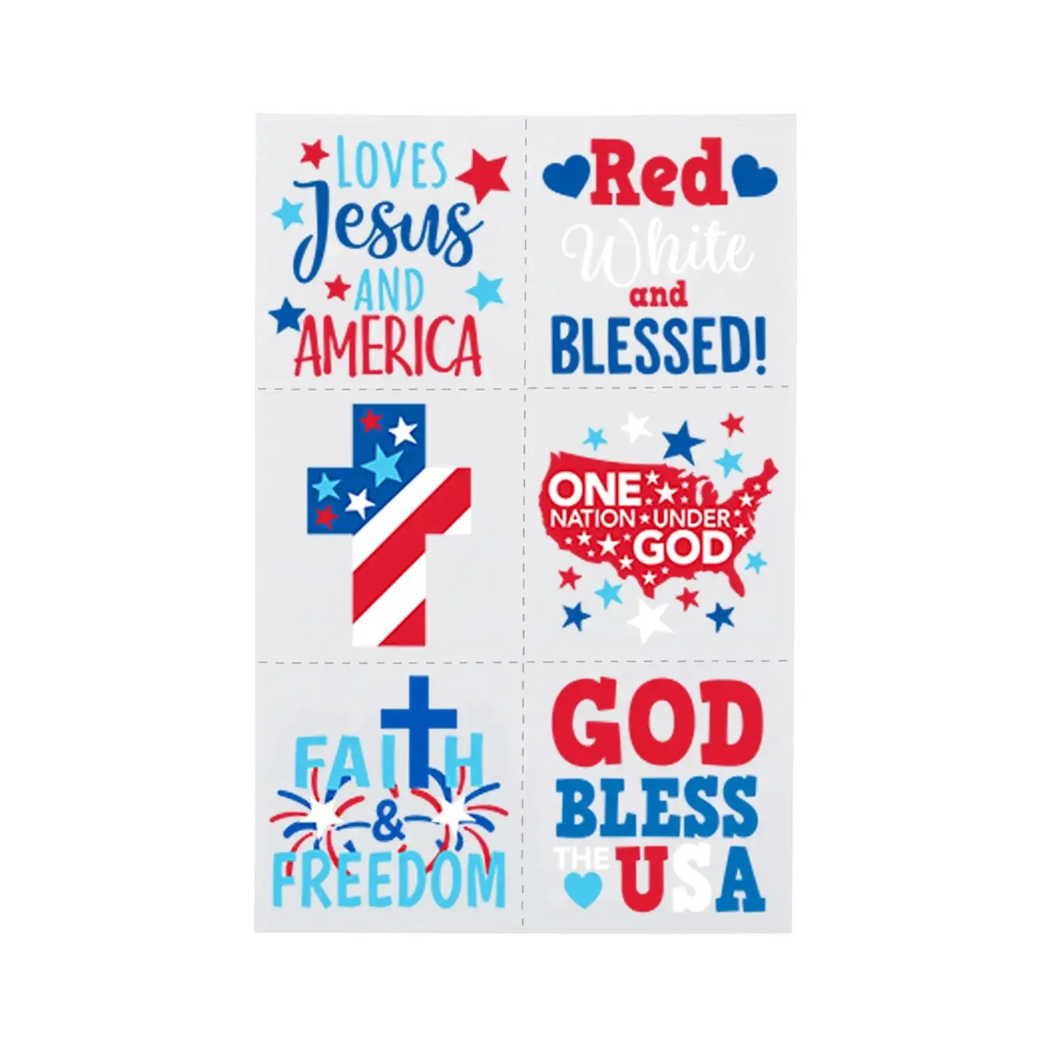 Bulk 72 Pc. Religious Patriotic Temporary Tattoos - 72 Pc., Sticker Tattoos, Fourth Of July, Spirit Tattoo Paper