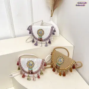 Bohemian Woven Straw Bag for Women – 2026 Summer New Fringe Shoulder Bag, Portable Ethnic Style Messenger Bag, Stylish Beach & Vacation Accessory
