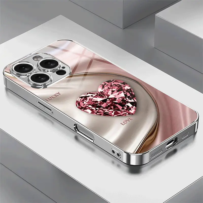 Phone Case: Heart-shaped Diamond Wave Electroplated Glass Phone