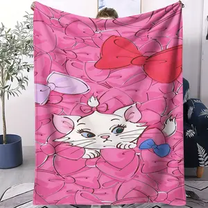 Elegant White Cat Pink Blanket Warm Decorative, Bow Print Design, Perfect for Girls' Room Styling, Gift for Cat Lovers & Cozy Living Spaces