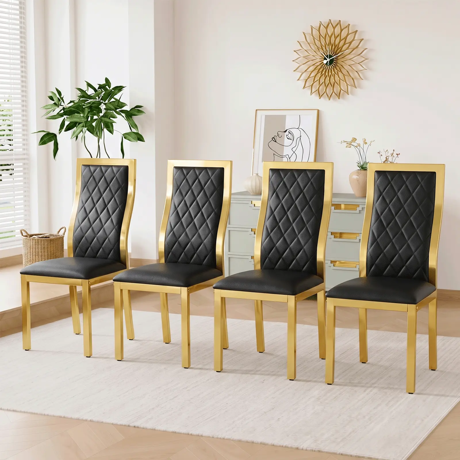 Modern Faux Leather Dining Chairs Set of 2/4,PU Faux Leather High Back Upholstered Side Chair,Ergonomic dining chair and comfortable dining chair,For Dining Room Kitchen,Living Room,Vanity,Kitchen,Bedroom and Offices.