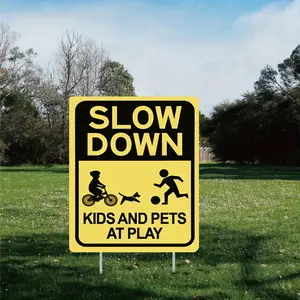 Kids & Pets Play Slow Down Sign - Double-Sided, Durable Corrugated Plastic, 16"X12" - Perfect For Streets & Lawns