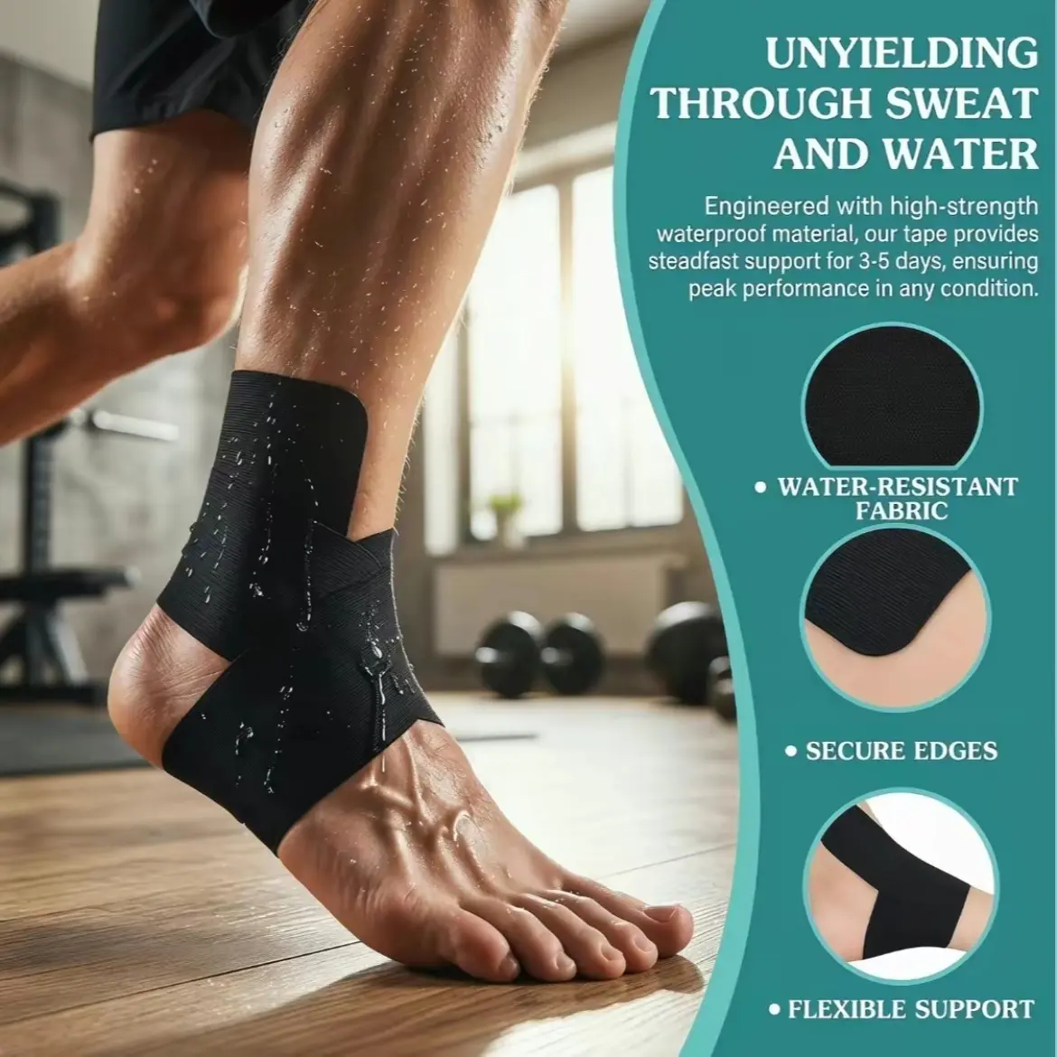 10PCS Precut Kinesiology Tape for Ankle Support, Easy-to-Apply Breathable Elastic Athletic Tape for Pain Relief & Muscle Stability, Black