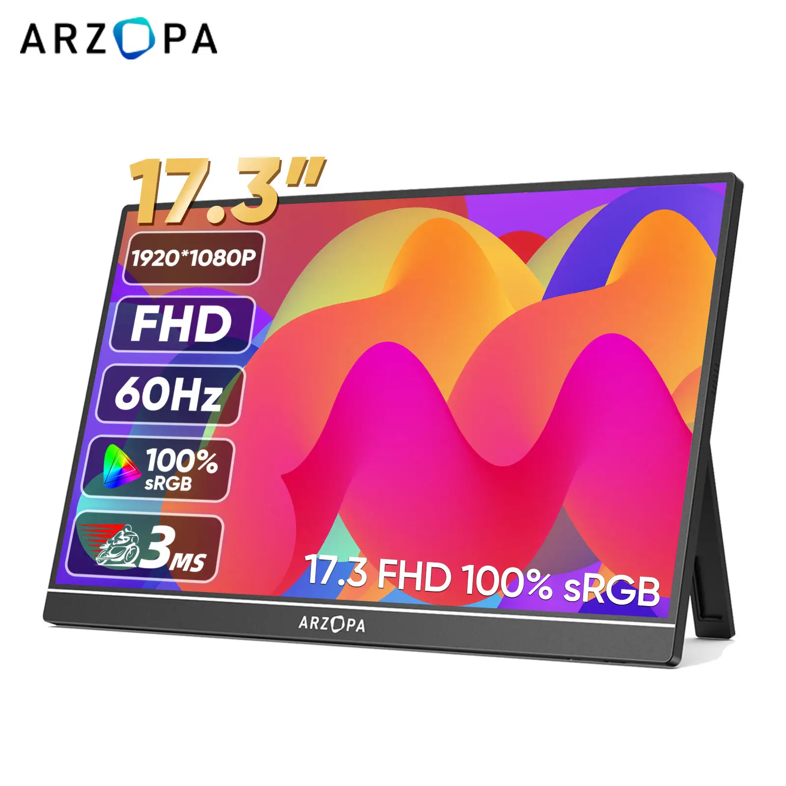 ARZOPA Portable Monitor 17.3 Inch, 1080P FHD HDR IPS Laptop Computer Monitor HDMI USB C External Screen with Dual Speakers for PC Mac Phone Xbox Switc