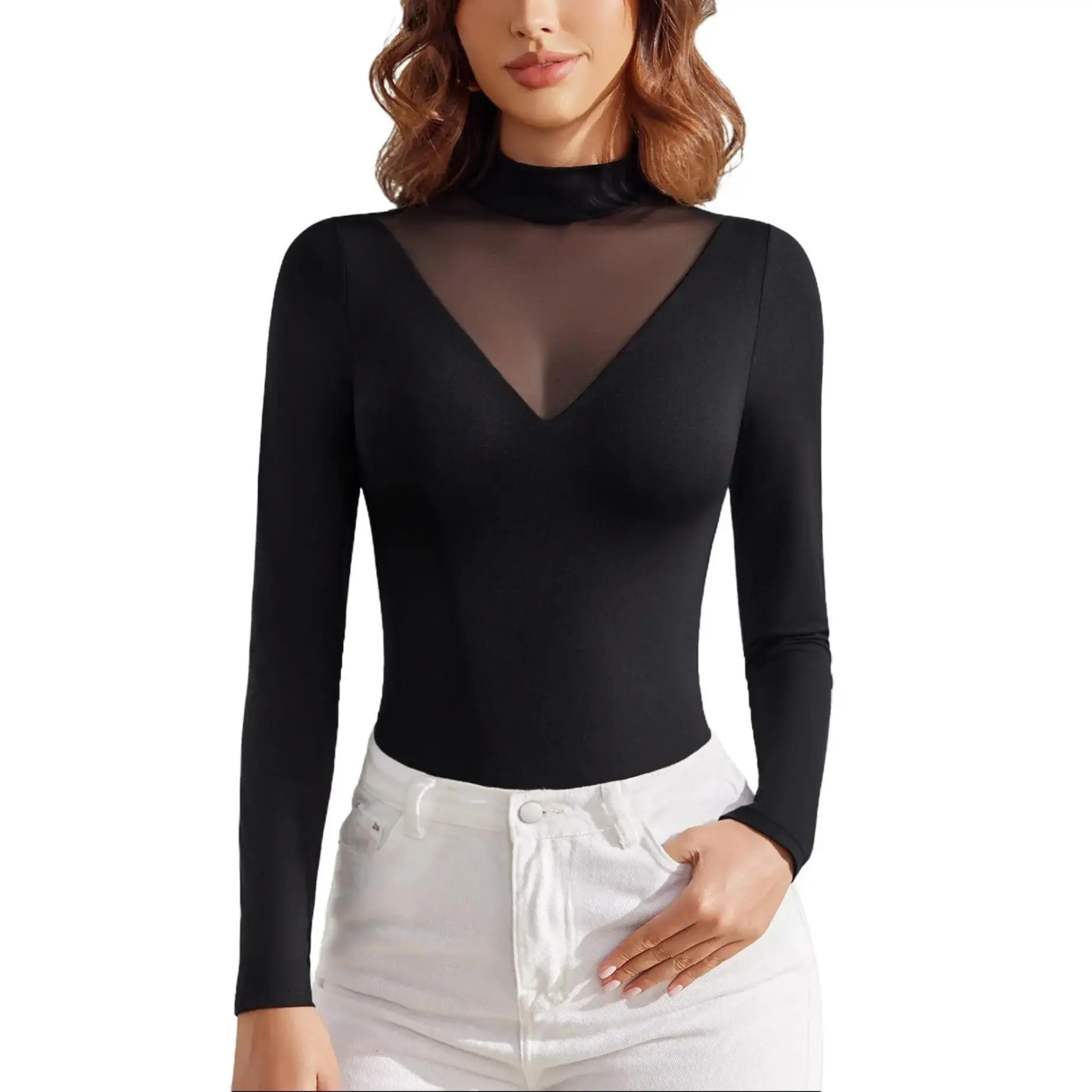 Avidlove Bodysuits for Women Long Sleeve Going Out Tops Mock Turtleneck Body Suits Double Lined Leotard Shirts