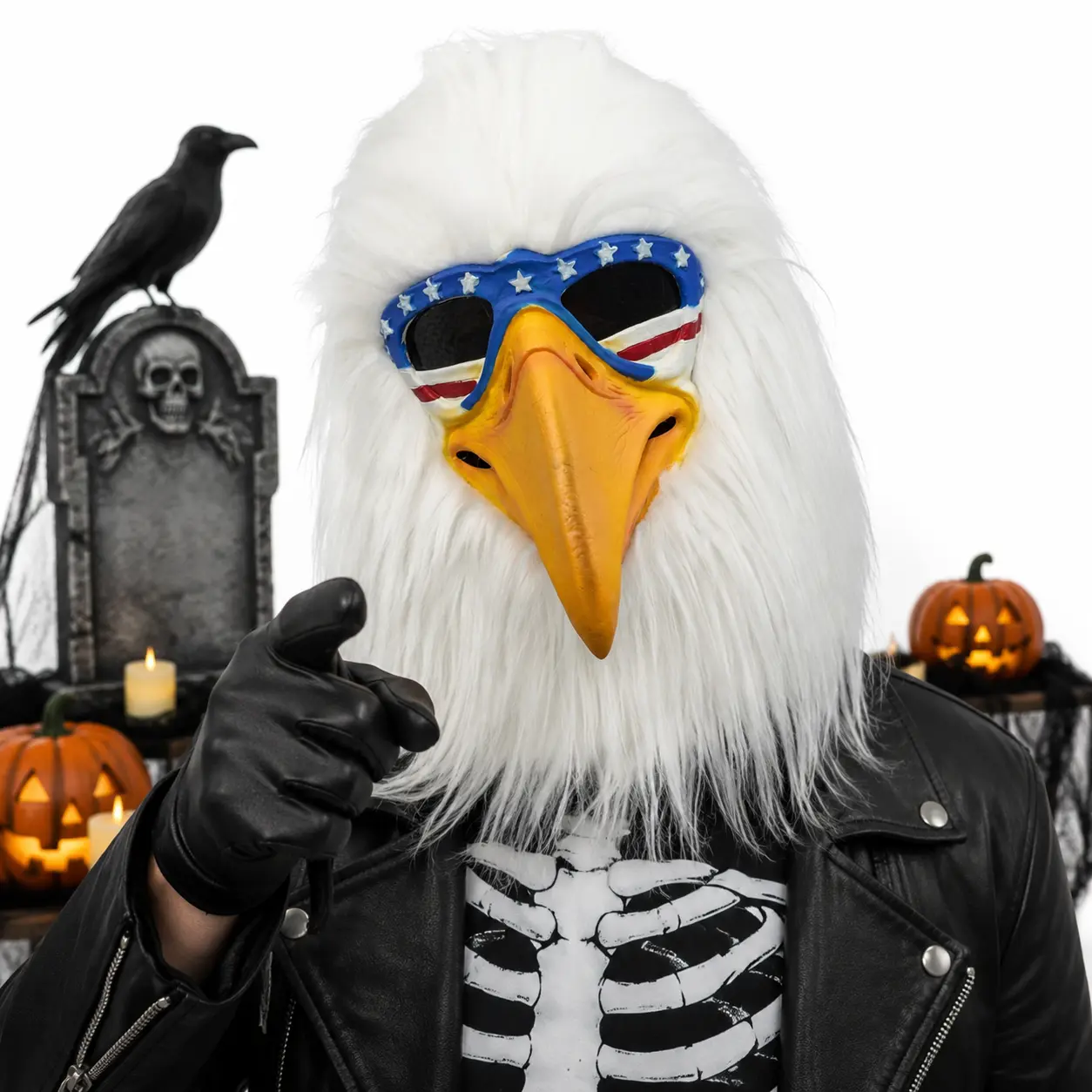 PATYGR Adult Bald Eagle Latex Full Head Mask with USA Flag Headband Bird Costume Halloween Animal Cosplay and Patriotic Events Costume Props