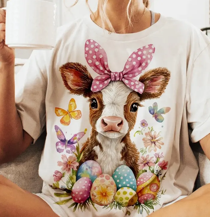 Easter Highland Baby DTF Transfers - DIY Craft Supplies, DIY Design, 310F, Heavy Pressure, Hot Peel - THIS IS NOT A SHIRT, Last Longer, Vivid Colors