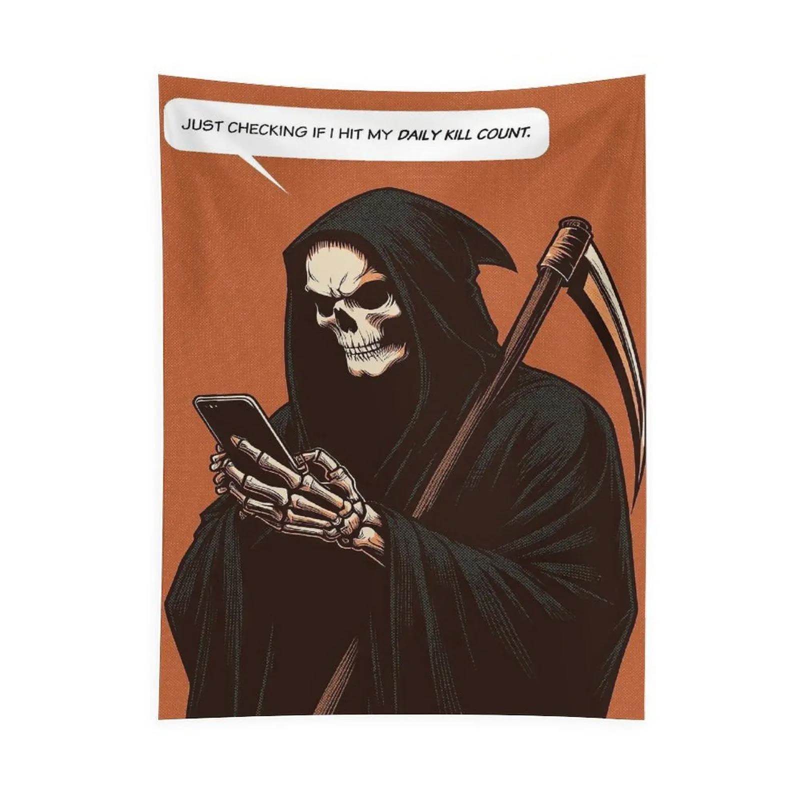 Funny Skeleton Reaper Tapestry Wall Hanging, Dark Gothic Aesthetic Wall Decor, Cool Halloween Style Tapestry for Bedroom Gaming Room Party Decoration