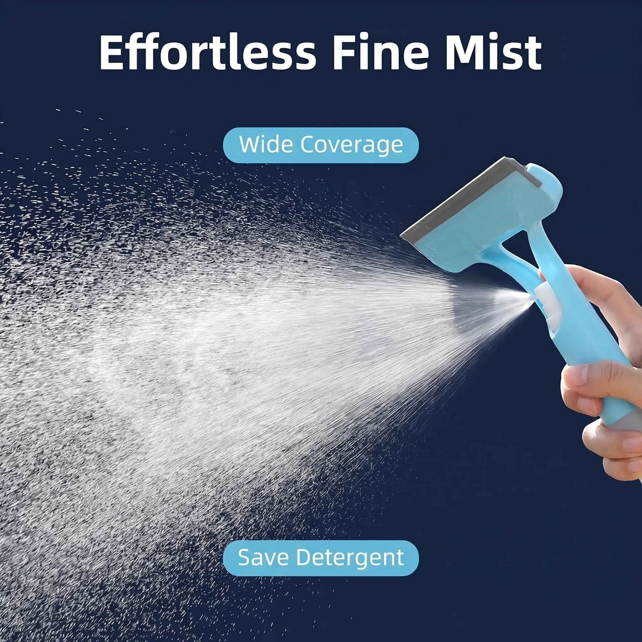 Handheld Multipurpose Glass Cleaning Squeegee with Built-In Sprayer - Cars Accessories, Handle, Fine Mist Wide Coverage Daily Tool for Car Windshield, Home Glass Surfaces, Wipe Me Down Efficiency, Detergent Savings