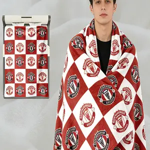 1PC Manchester United Print Blanket with Chessboard Team Logo, Super Soft Skin-Friendly, Durable and Quick-Dry, Multiple Sizes