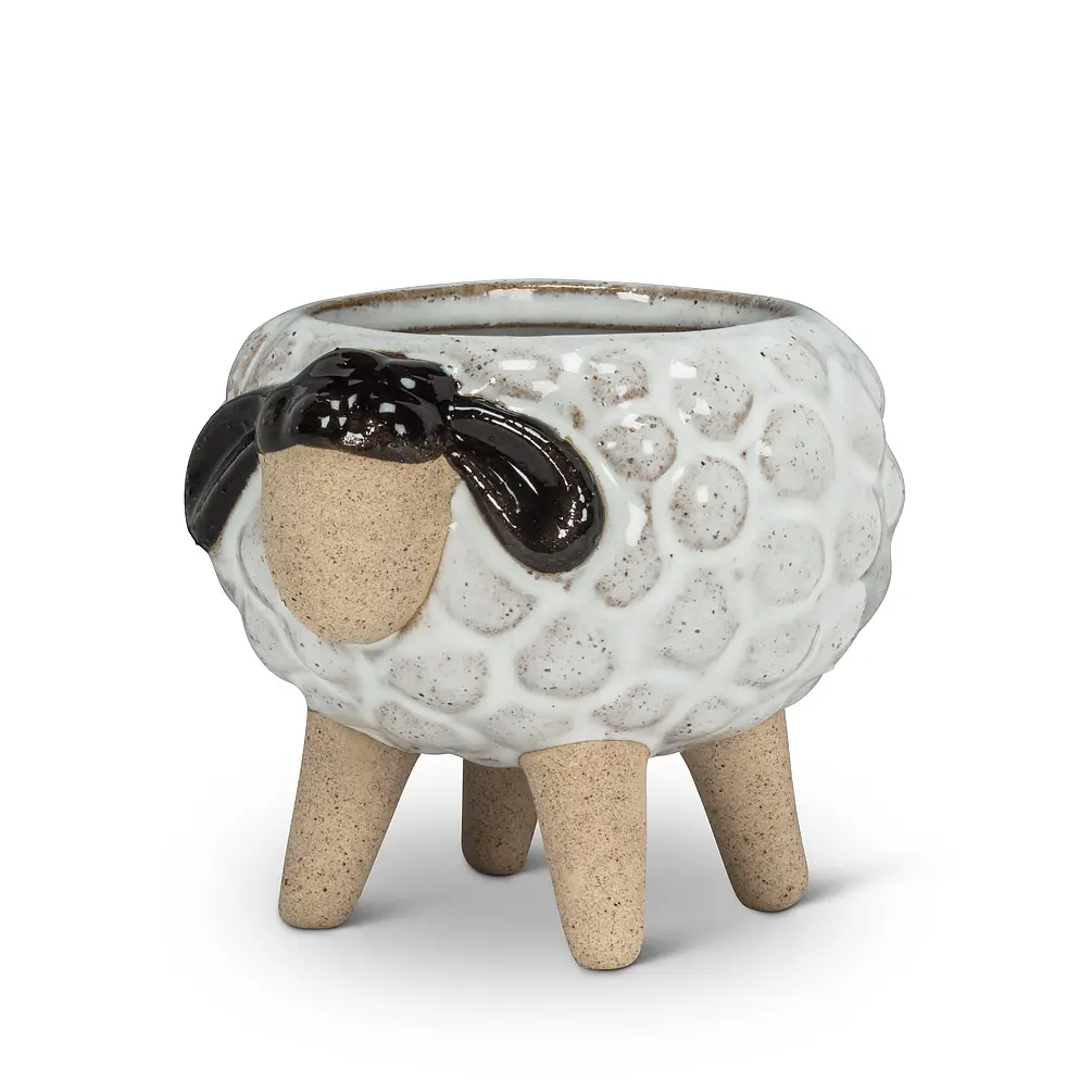 Abbott Collection AB-27-CRITTER-827-LG 3.25 in. Sheep on Legs Planter, White & Black - Large