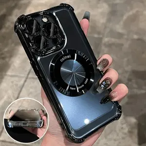 Luxury Plating Magnetic Wireless Charging Acrylic Transparent Case for Iphone 11 12 13 14 15 16 Pro Max Cases with Four Corner Shockproof Clear Cover Transparent Phone Case