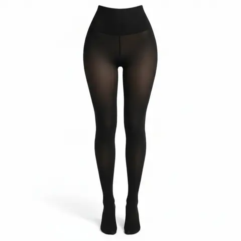 Women's Chic Opaque Fleece-Lined Tights - High-Stretch Nylon Winter Leggings with Compression Waist, Curves-Hugging Fit, Snatched Waist, Ideal for Sweaters, Short Oversized Tops, Hand Wash Hang Dry