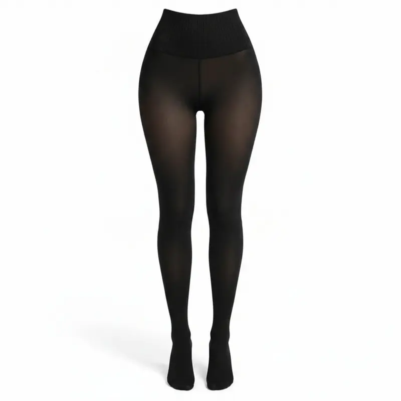 Women's Chic Opaque Fleece-Lined Tights - High-Stretch Nylon Winter Leggings with Compression Waist, Curves-Hugging Fit, Snatched Waist, Ideal for Sweaters, Short Oversized Tops, Hand Wash Hang Dry