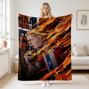Eric Haaland, the Fire Giant, soft flannel blanket with a flame pattern, perfect for football fans. Suitable for sofas, beds, or sports equipment, it's an ideal gift for football enthusiasts.