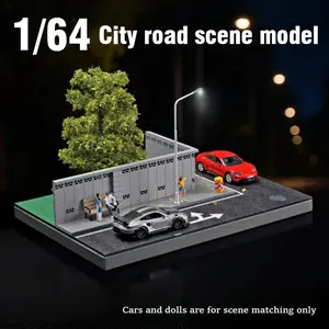 Diorama 1:64 Scale City Building Road Model LED Lighting City Street Corner Scene Model Car Parking Lot Model Car Collection Display Road Scene Model Die-cast Car Gift Toy Collection
